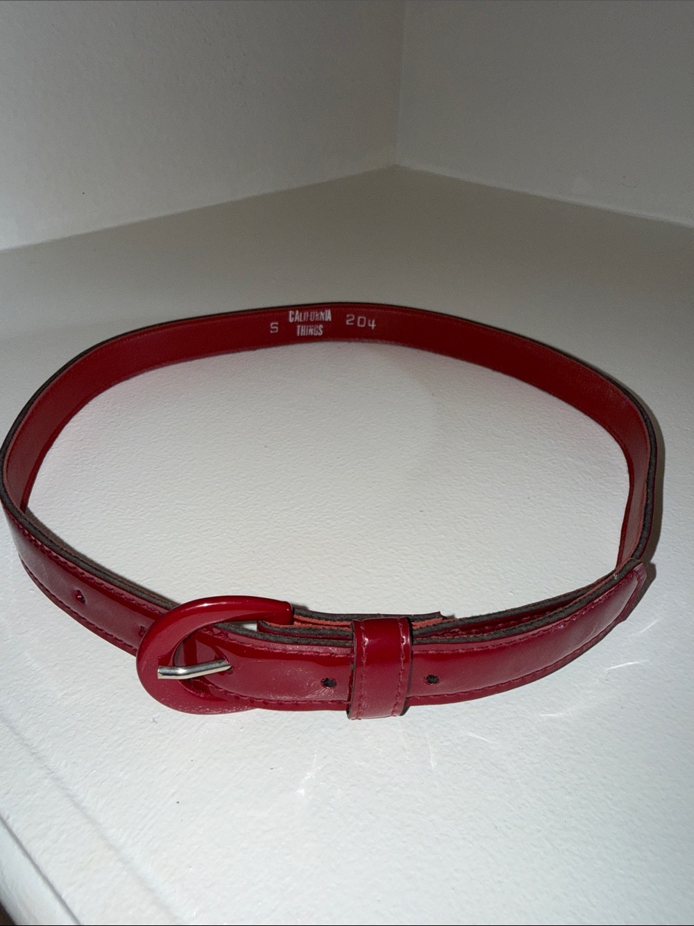 Women's Red Patent Leather Round-Buckle Belt